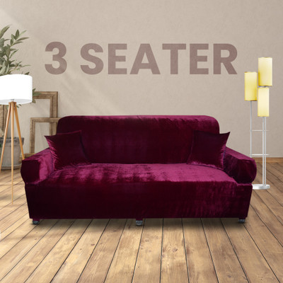 Aaries Silk 3 Seater Sofa Plain Cover(Pack of 1 Wine)