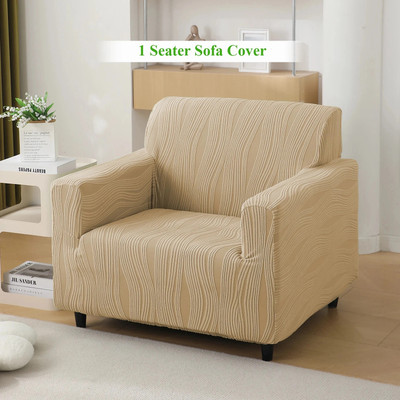 HOKiPO Jacquard 1 Seater Sofa Striped Cover(Pack of 1 Beige)