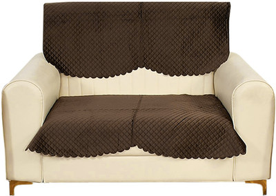 Fashion Throw Velvet 2 Seater Sofa Geometric Cover(Pack of 2 Brown)