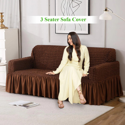 HOKiPO Polyester Plain 3 Seater Sofa Cover(Dark Brown Pack of 1)