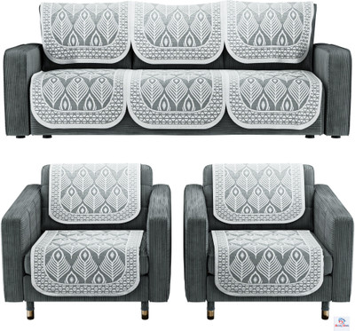 Heart Home Cotton 3+2 Seater L-Shape Sofa Floral Cover(Pack of 10 Grey)