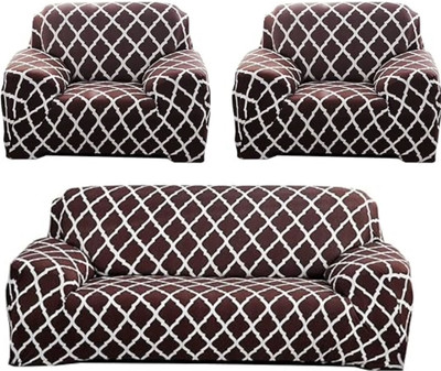 VARIKSH HOMES Polycotton Abstract 3+1+1 Seater Sofa Cover(Brown Pack of 3)