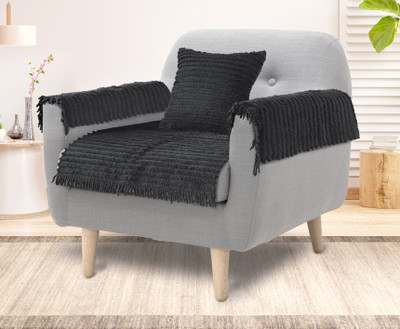Saral Home Polyester Plain 3 Seater Sofa Cover(Dark Grey Pack of 4)