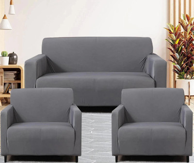 Gifts Island Polyester 3+1+1 Seater Sofa Plain Cover(Pack of 3 Grey)