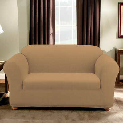 lukzer Jacquard Checkered 2 Seater Sofa Cover(Textured Dark beige checked Pack of 1)