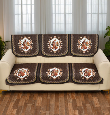 DEVANK Velvet 3 Seater Sofa Floral Cover(Pack of 1 Brown)