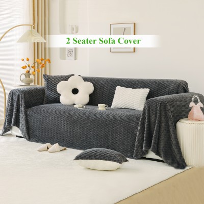 HOKiPO Wool Plain Sofa Cover(Charcoal Grey Pack of 1)