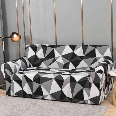 tansh Polyester Geometric 3 Seater Sofa Cover(Black, White Pack of 1)