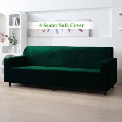 HOKiPO Velvet Plain Sofa Cover(Hunter Green Pack of 1)