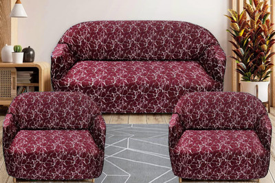 Gifts Island Polyester Abstract 3+1+1 Seater Sofa Cover(Maroon Pack of 3)