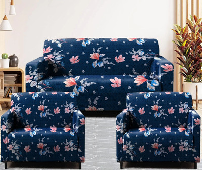 igi Polyester 3+1+1 Seater Sofa Floral Cover(Pack of 3 BLUE)