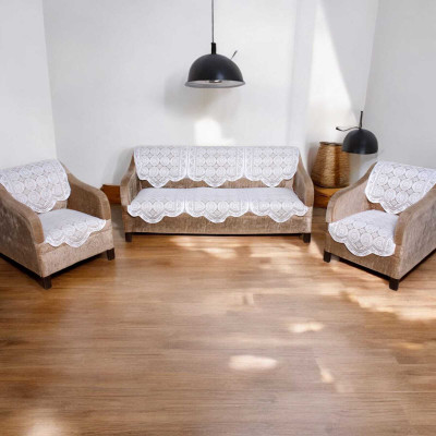 Pinkleaf Polyester Abstract 3+1+1 Seater Sofa Cover(White Pack of 1)