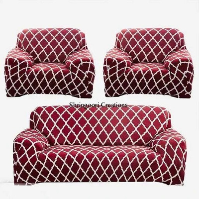 papsun Polyester Geometric 3+1+1 Seater Sofa Cover(Maroon Pack of 1)