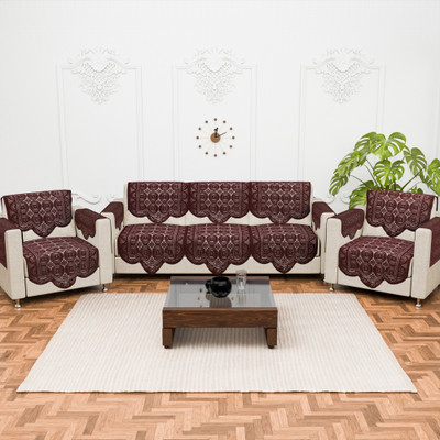 KUBER INDUSTRIES Cotton 3+2 Seater Sofa Geometric Cover(Pack of 16 Brown)