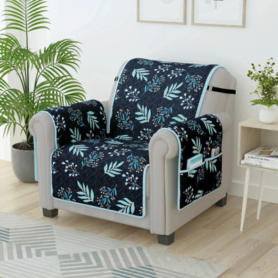 Story@home Synthetic Floral 1 Seater Sofa Cover(Navy Blue & Sky Blue Pack of 1)