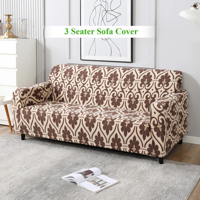 HOKiPO Polyester Damask 3 Seater Sofa Cover(Beige Damask Pack of 1)