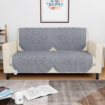 Heart Home Cotton 2 Seater Sofa Floral Cover(Pack of 4 Grey)