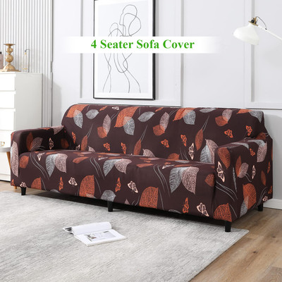 HOKiPO Polyester 4 Seater Sofa Floral Cover(Pack of 1 Dark Brown Leaf)