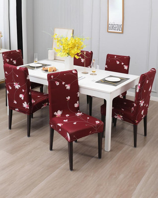 Gifts Island Polyester 1 Seater Chair Floral Cover(Pack of 6 Maroon)