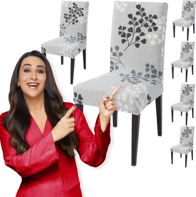 HOKiPO Polyester 6 Seater Chair Floral Cover(Pack of 6 Grey)