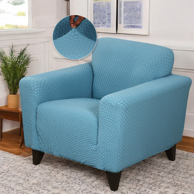 HOUSE OF QUIRK Jacquard Plain 1 Seater Sofa Cover(Light Blue Pack of 1)