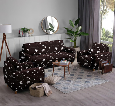 papsun Polyester 3+1+1 Seater Sofa Floral Cover(Pack of 1 Coffee Flower)