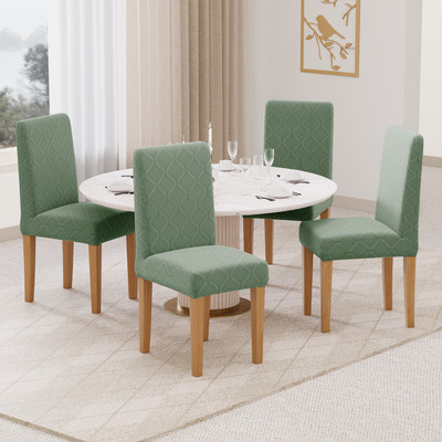 lukzer Jacquard 1 Seater Chair Geometric Cover(Pack of 4 Pastel Green Diamond)