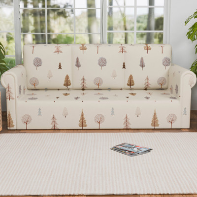 KUBER INDUSTRIES Polyester Floral 3 Seater Sofa Cover(Cream Pack of 1)