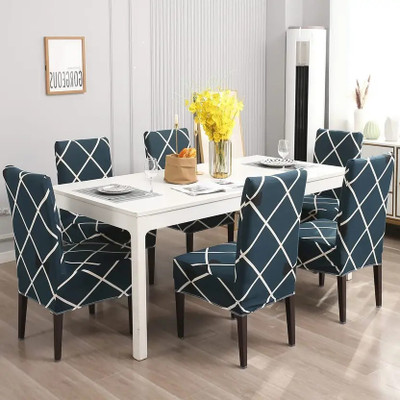 NAYISHI Polycotton 6 Seater Chair Geometric Cover(Pack of 6 blue)