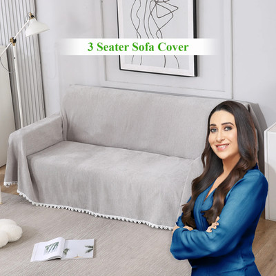 HOKiPO Chenille Plain 3 Seater Sofa Cover(Grey Pack of 1)