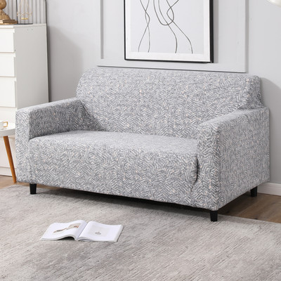 HOKiPO Polyester Geometric 3 Seater Sofa Cover(Grey Zig Zag Pack of 1)