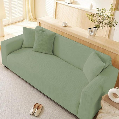 lukzer Jacquard Abstract 2 Seater Sofa Cover(Pastel Green Tangled Lines Pack of 1)
