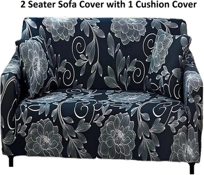 lukzer Polyester 2 Seater Sofa Floral Cover(Pack of 1 Blue Dahlia Design)