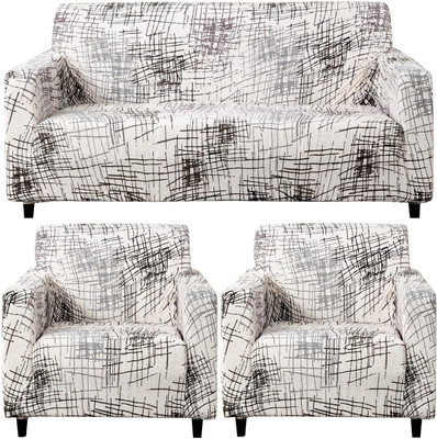 HOKiPO Polyester 3+1+1 Seater Sofa Striped Cover(Pack of 3 Beige Brown Line)