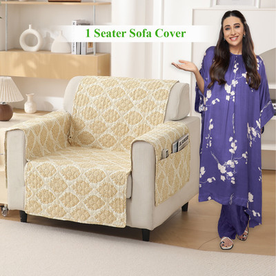 HOKiPO Polyester 1 Seater Sofa Damask Cover(Pack of 1 Ogee Ivory)