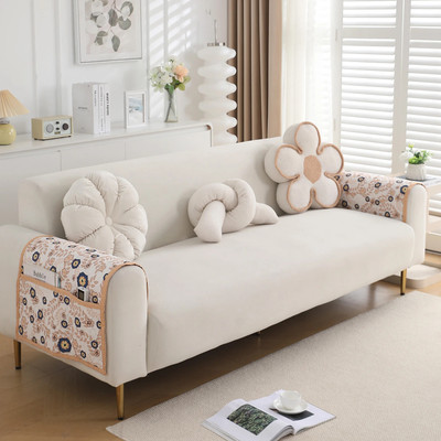 HOKiPO Polyester Abstract 3 Seater Sofa Cover(Light Peach Candytuft Pack of 2)