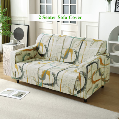HOKiPO Polyester Abstract 2 Seater Sofa Cover(Parchement Beige Pack of 1)