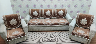 MHF Velvet Abstract 3+2 Seater Sofa Cover(Brown Pack of 6)