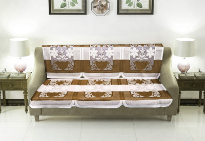 LEAFNEST Cotton 3 Seater Sofa Floral Cover(Pack of 1 brown)