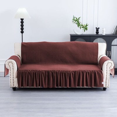 Heart Home Velvet Checkered Sofa Cover(Maroon Pack of 1)