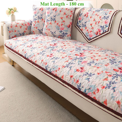 HOKiPO Velvet 3 Seater Sofa Floral Cover(Pack of 1 Scarlet Rose Ivory)