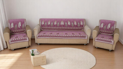 KREEVA Velvet 3+1+1 Seater Sofa Floral Cover(Pack of 6 Onion Purple)