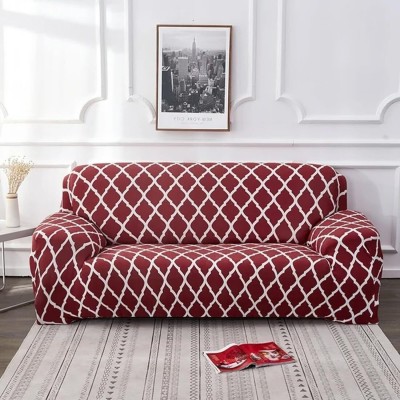 papsun Polyester Floral 3 Seater Sofa Cover(Maroon Pack of 1)