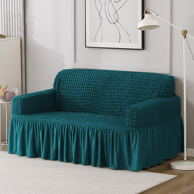 HOKiPO Polyester 2 Seater Sofa Plain Cover(Pack of 1 Teal)