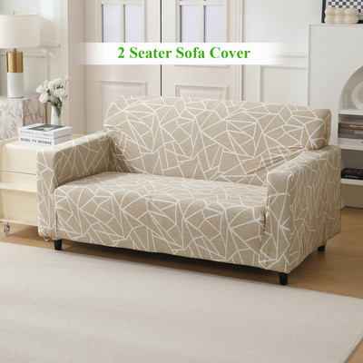 HOKiPO Polyester Abstract 2 Seater Sofa Cover(Beige Abstract Pack of 1)
