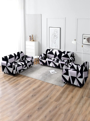Flipkart SmartBuy Polyester 3+1+1 Seater Sofa Geometric Cover(Pack of 5 Black, Purple)