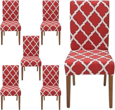 Roodra Creations Polycotton Geometric Chair Cover(Maroon Pack of 6)