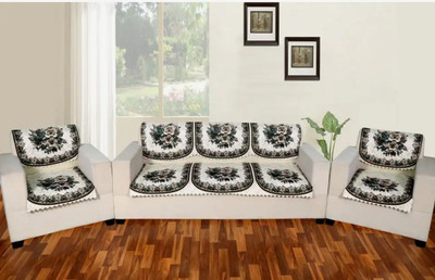 Dsons Velvet 3+1+1 Seater Sofa Floral Cover(Pack of 10 CREAM)