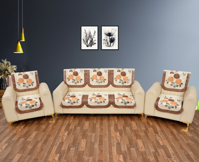 croox Cotton 3+2 Seater Sofa Floral Cover(Pack of 6 Brown)