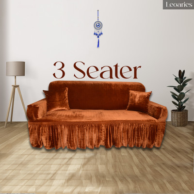 Leoaries Velvet Plain 3 Seater Sofa Cover(Rust Orange Pack of 1)